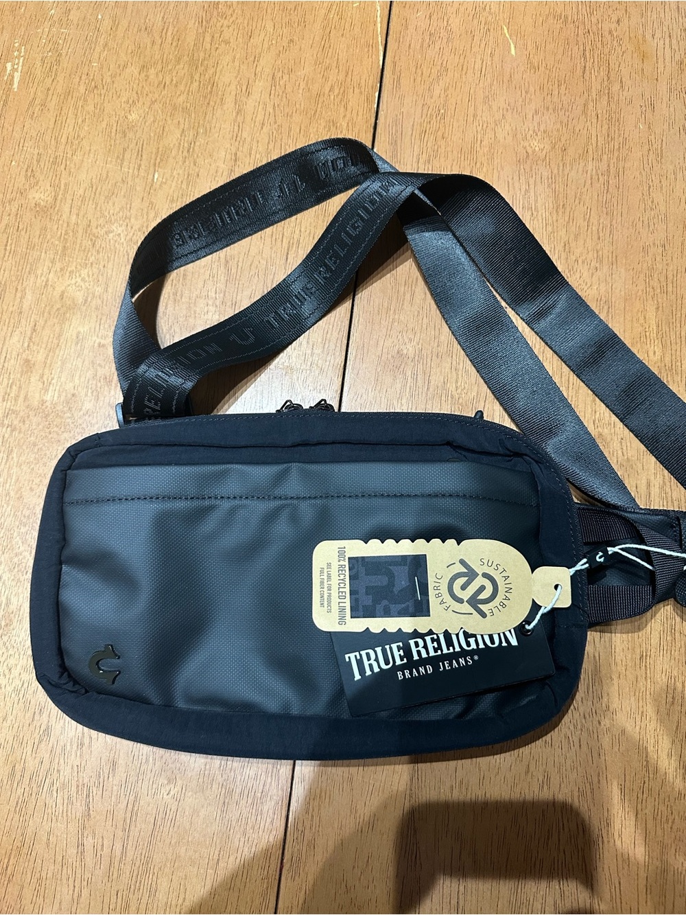 True Religion Black Belt Bag with Branded Strap